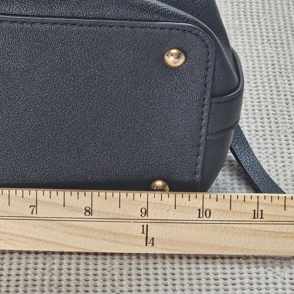 Nine West Black Pebbled Faux Leather Satchel Bag Gold Hardware Three Compartment